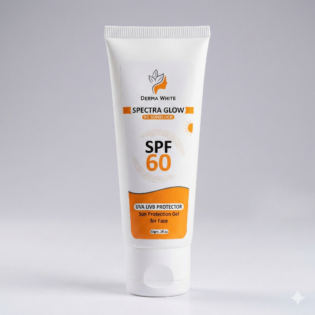 Derma White Spectra Glow SPF 60 Sunblock Gel – UVA/UVB Protection for Face (50g)